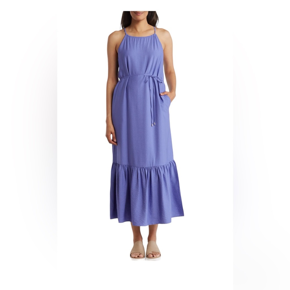 NWT Anne Klein Blue Iris size 16 Halter Neck Sleeveless Tiered Maxi Dress